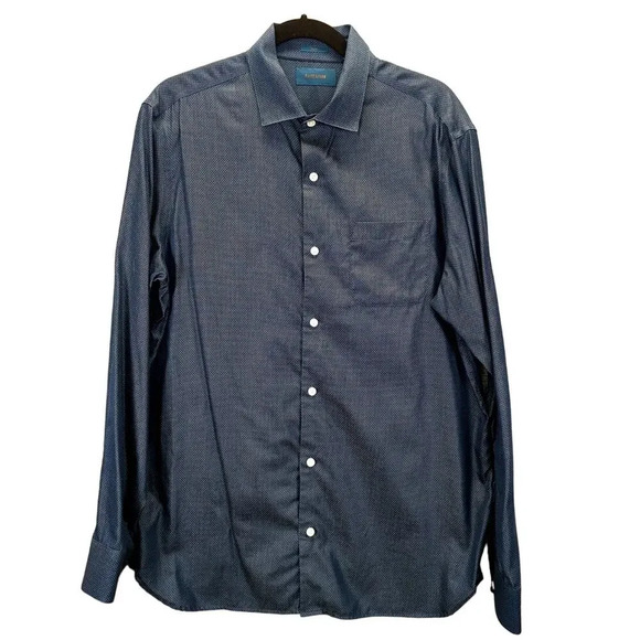 FAIRLINE Men's Dress Shirt Long-sleeve Formal Navy Blue Polka Dot Size Large - Picture 1 of 12